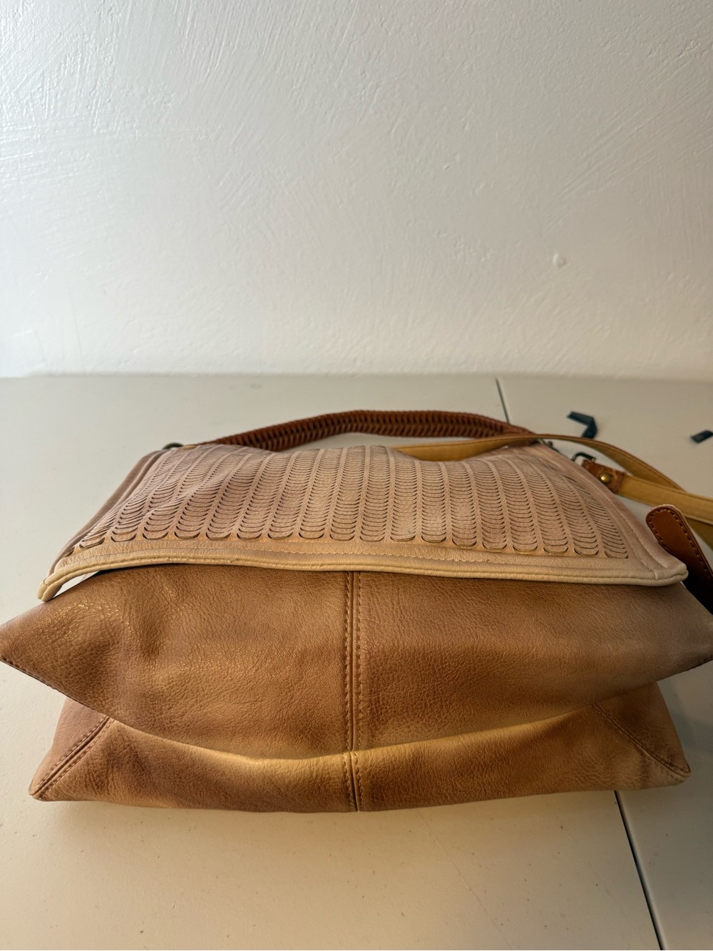 Free People Golden Valley Messenger Bag Laser Cut Faux Leather Hobo Bag Boho - Picture 5 of 16